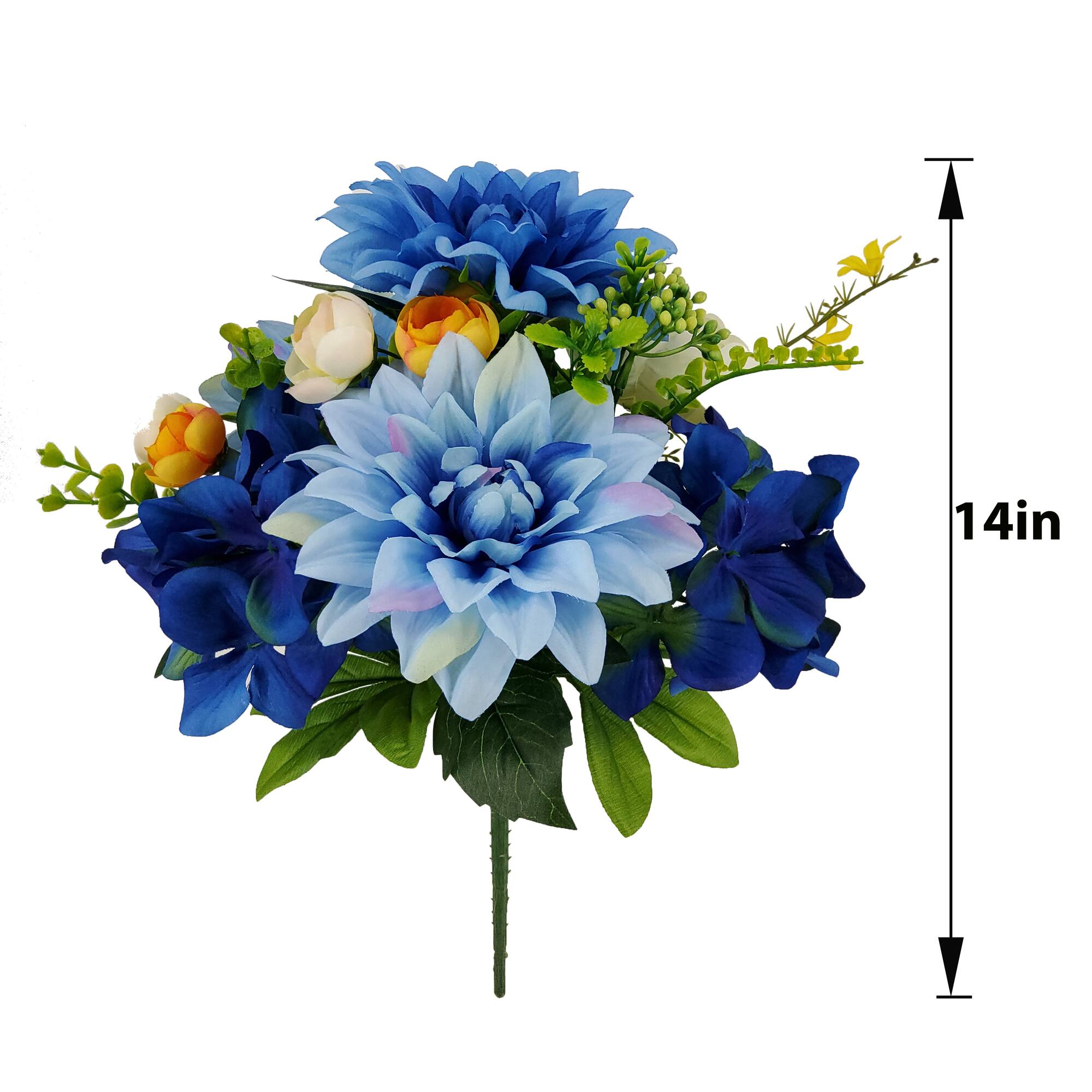 14" Blue & Yellow Dahlia, Hydrangea & Peony Bush by Ashland®